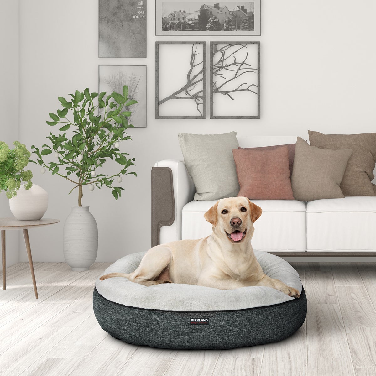 Kirkland Signature 40” Round Nest Pet Bed, Black Birdseye