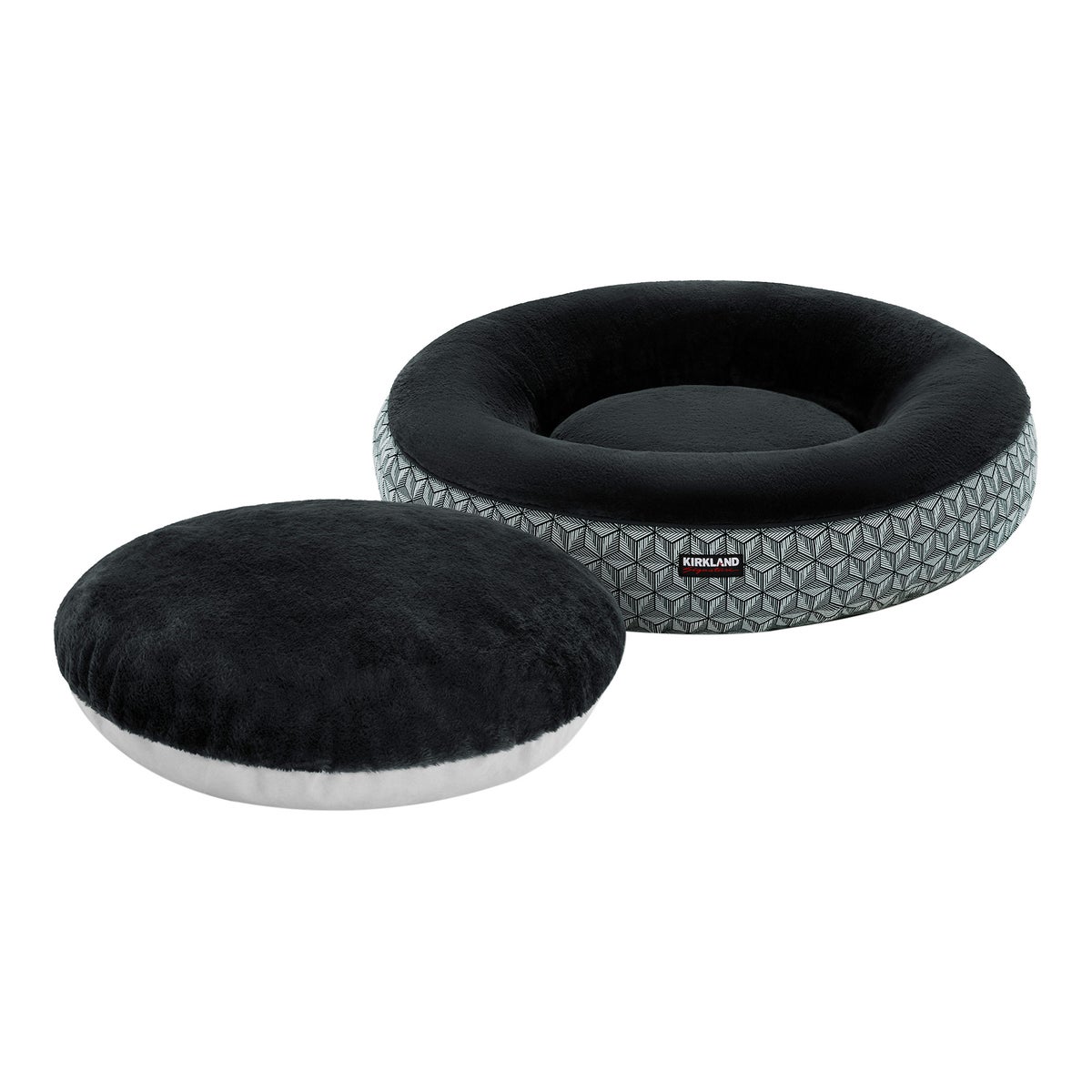 Kirkland Signature 40” Round Nest Pet Bed, Black Geometric