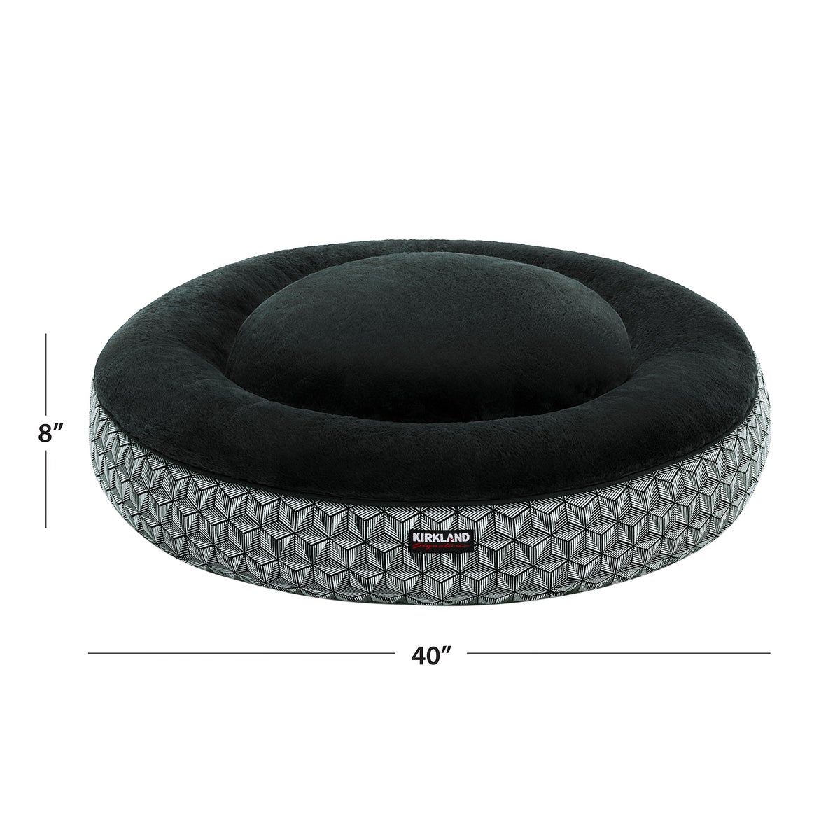 Kirkland Signature 40” Round Nest Pet Bed, Black Geometric