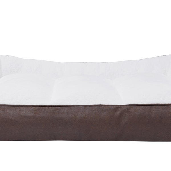 Kirkland Signature Rectangular Bolster 46" x 36" Pet Bed, Brown Faux Leather