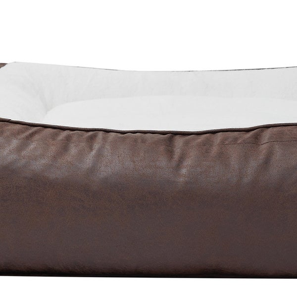 Kirkland Signature Rectangular Bolster 46" x 36" Pet Bed, Brown Faux Leather
