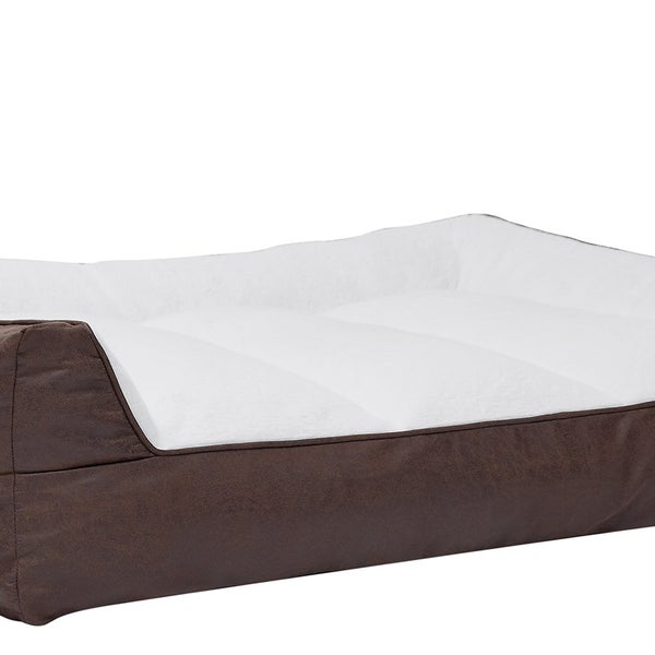 Kirkland Signature Rectangular Bolster 46" x 36" Pet Bed, Brown Faux Leather