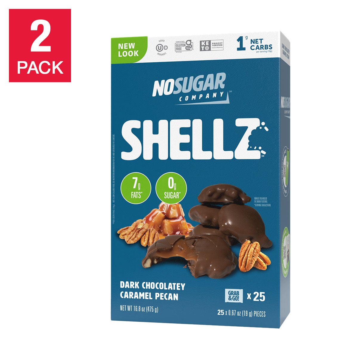 No Sugar Shellz Dark Chocolatey Caramel Pecan 25-count, 2-pack