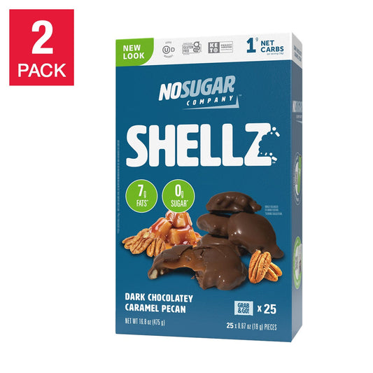 No Sugar Shellz Dark Chocolatey Caramel Pecan 25-count, 2-pack