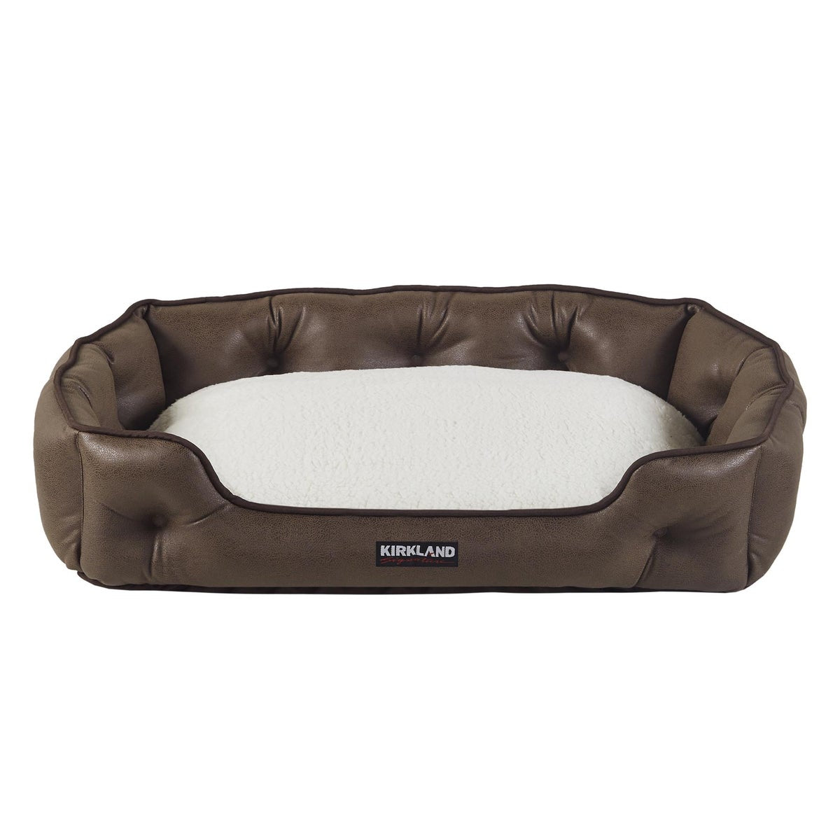 Kirkland Signature Tufted Cuddler Pet Bed, Brown Faux Leather