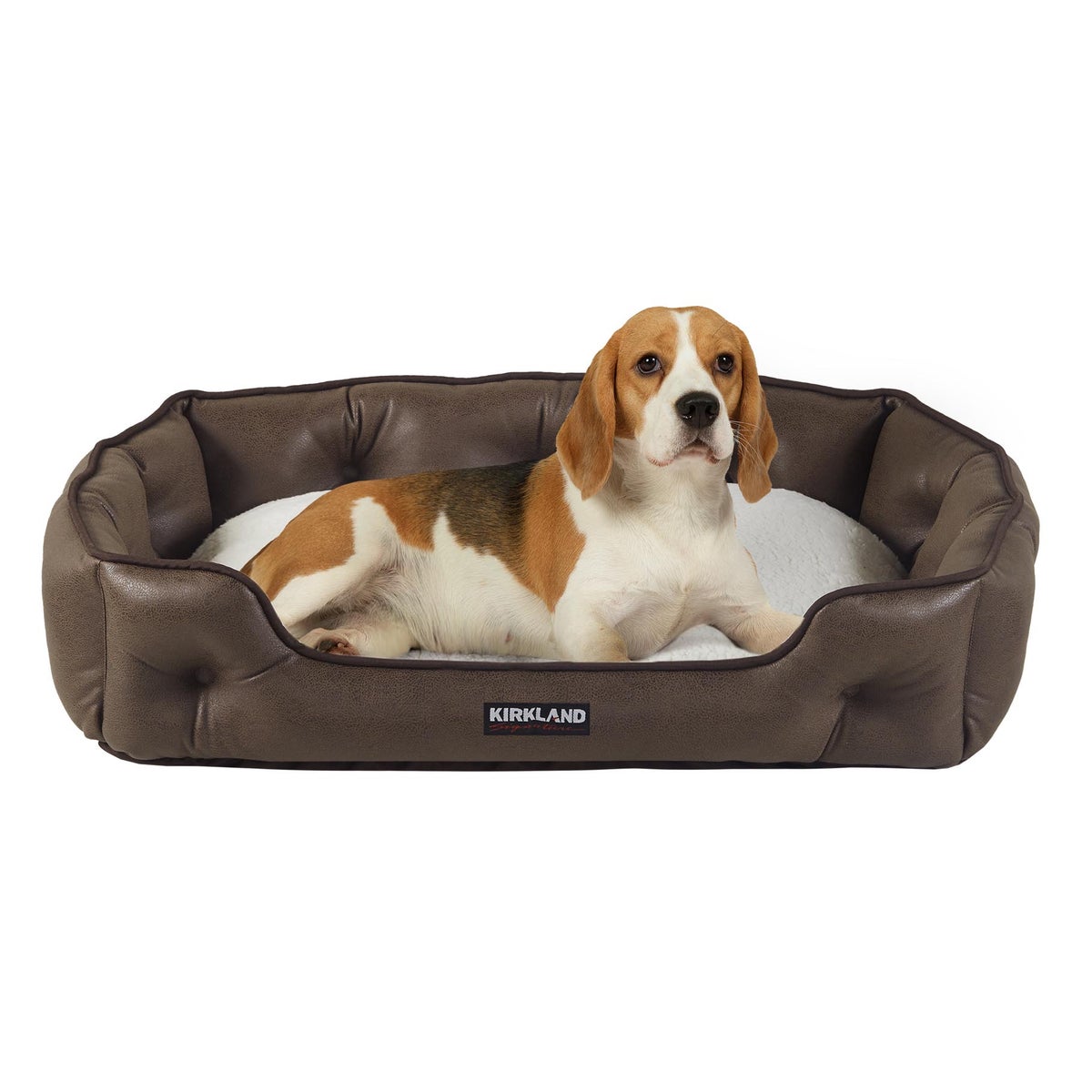Kirkland Signature Tufted Cuddler Pet Bed, Brown Faux Leather