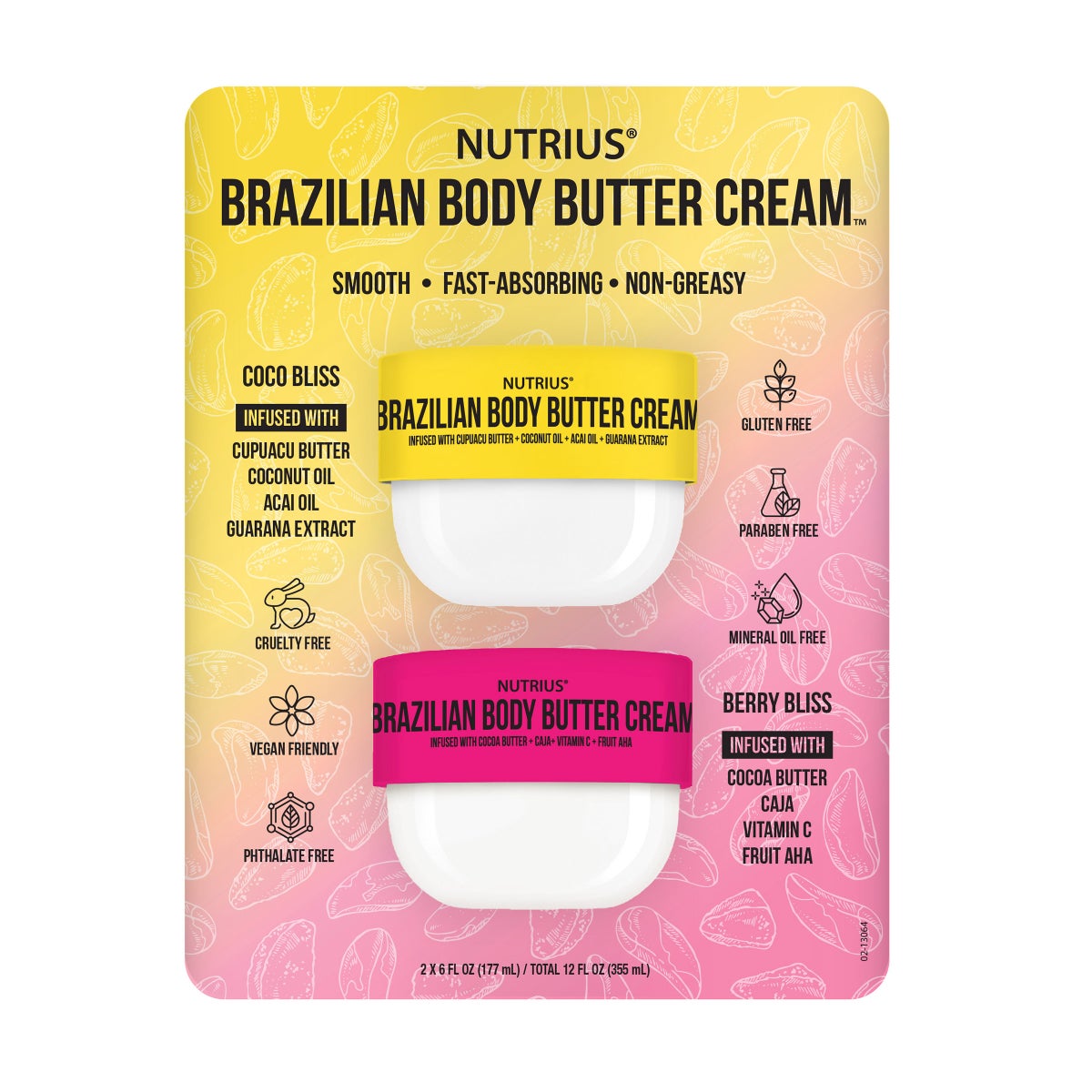 Nutrius Brazilian Body Butter Cream, 6 oz, 2-pack
