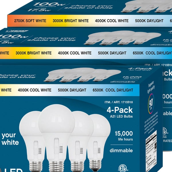 Feit Electric 100W Replacement 5-CCT LED A21 Bulbs, 12-pack