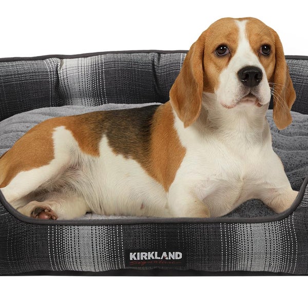 Kirkland Signature Tufted Cuddler Pet Bed, Gray Ombre Plaid
