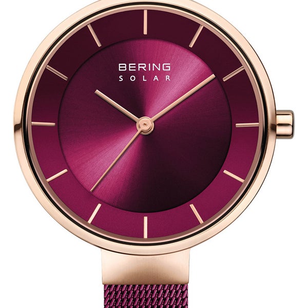 Bering Solar Ladies Watch Purple Milanese Mesh Bracelet