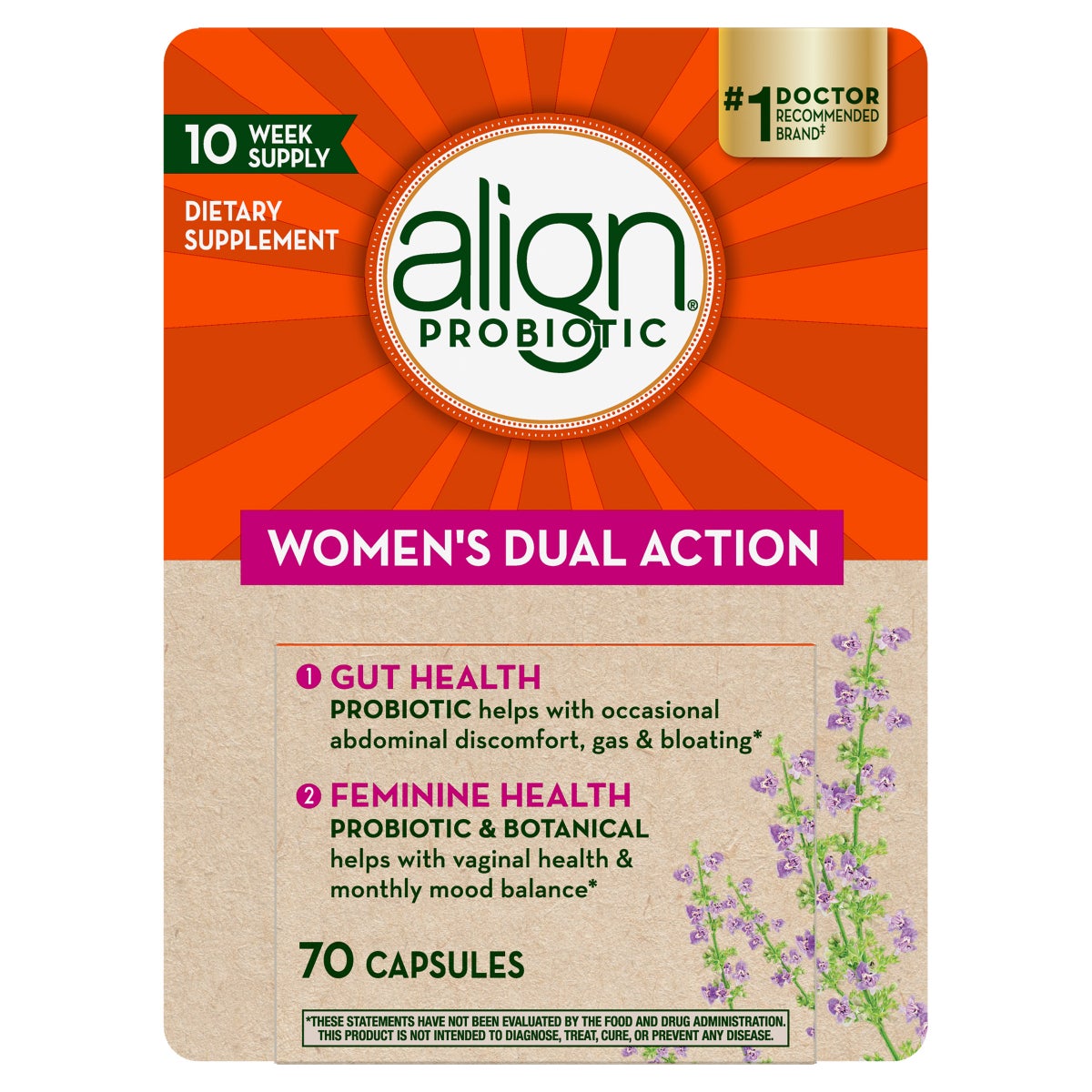 align Women's Dual Action Probiotic Supplement, 70 Capsules