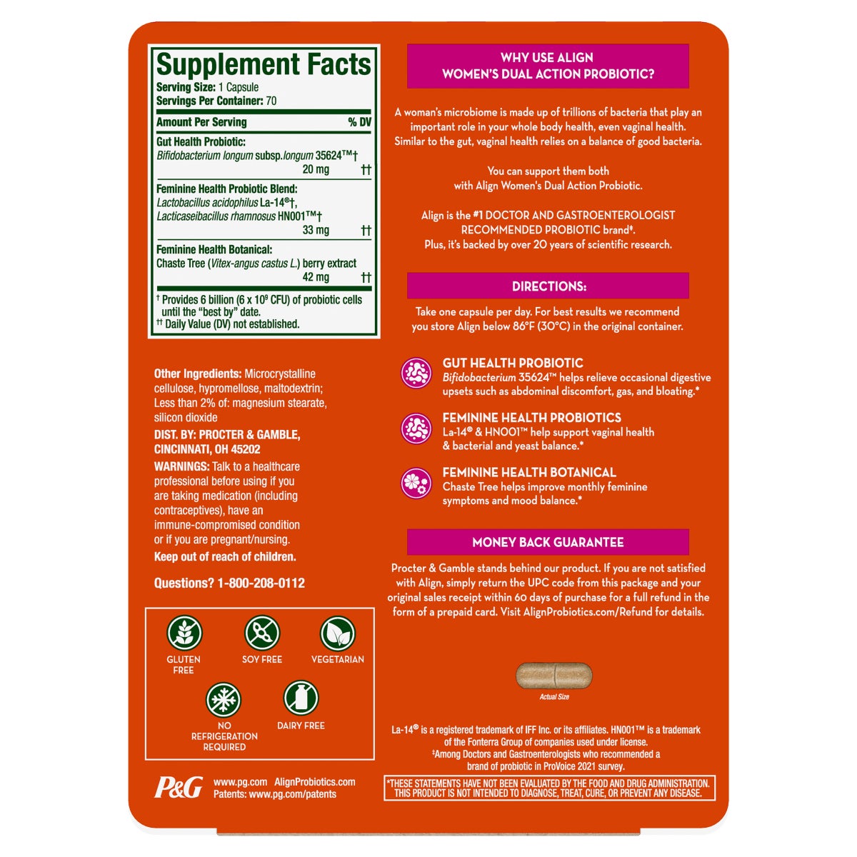 align Women's Dual Action Probiotic Supplement, 70 Capsules