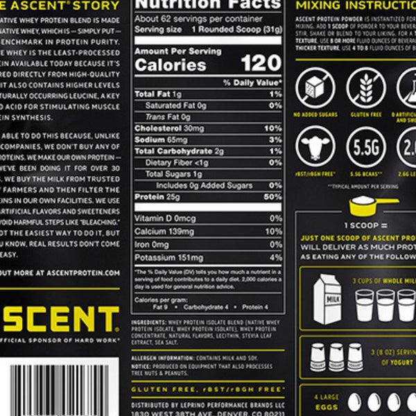 Ascent 100% Whey, Native Whey Protein Blend, Strawberry, 4.25 lbs