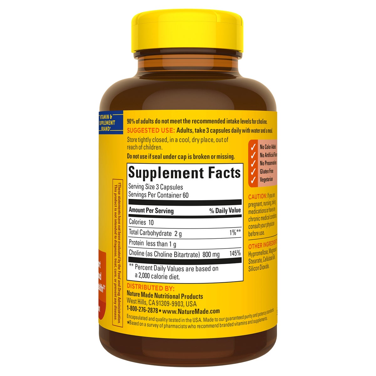 Nature Made Choline 800 mg, 180 Capsules