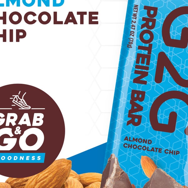 G2G 3-pack Almond Chocolate Chip Protein Bars, 24-count