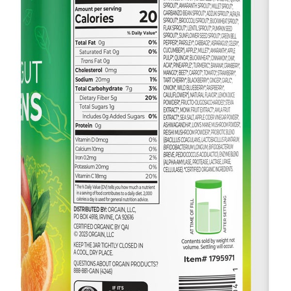 Orgain Organic Wonder Gut + Greens, Orange Mango, 8.46 oz