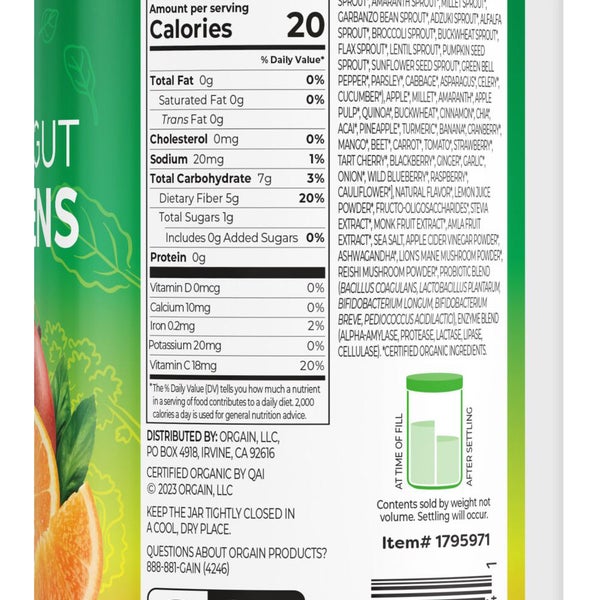 Orgain Organic Wonder Gut + Greens, Orange Mango, 8.46 oz