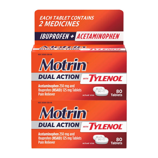 Motrin Dual Action Pain Reliever with Tylenol, Ibuprofen 125 mg & Acetaminophen 250 mg, 160 Caplets