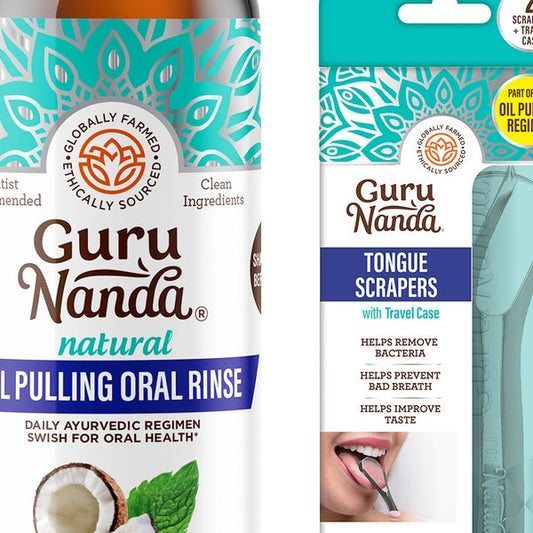 GuruNanda Pulling Oil and Spoon Tongue Scraper Set