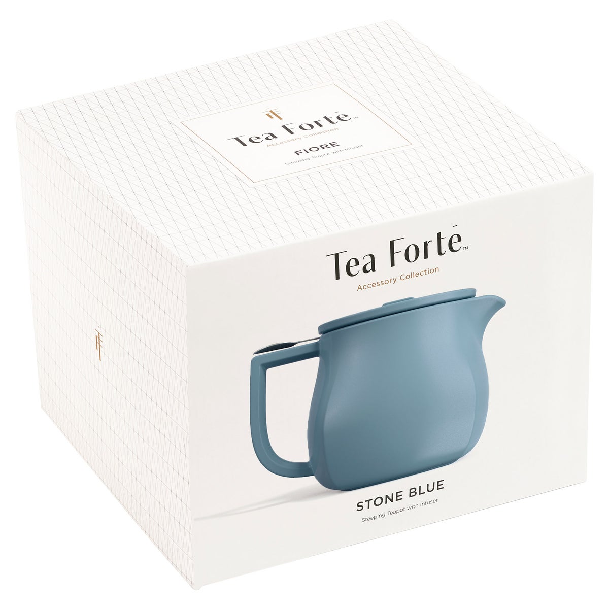 Tea Forte Single Steep Herbal Retreat Tea Bundle with Stone Blue Fiore Teapot, Steeping Cup & 30 Single Steeps Loose Leaf Teas