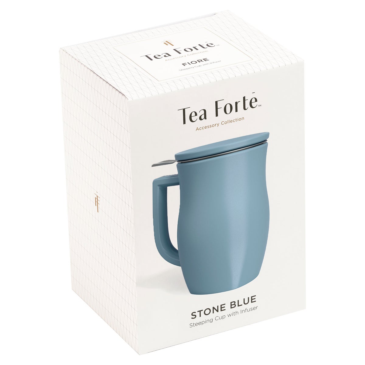 Tea Forte Single Steep Herbal Retreat Tea Bundle with Stone Blue Fiore Teapot, Steeping Cup & 30 Single Steeps Loose Leaf Teas