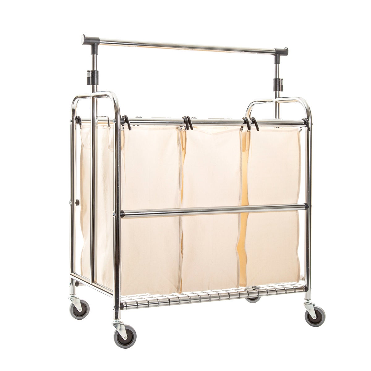 Seville Classics 3-Bag Laundry Sorter with Adjustable Clothes Bar