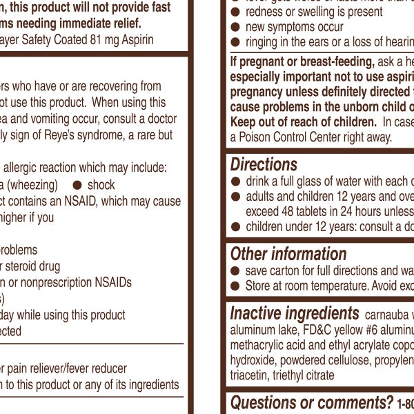 Bayer Aspirin Regimen Low Dose 81 mg., 400 Enteric Coated Tablets