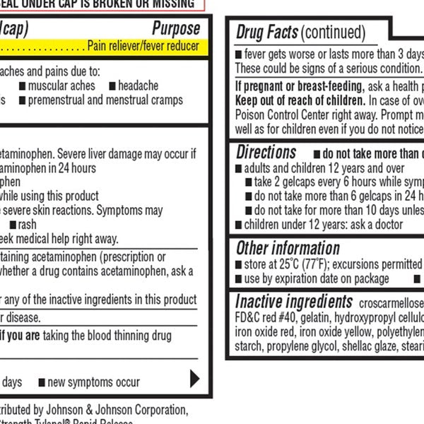 Kirkland Signature Rapid Release Acetaminophen 500 mg., 400 Gelcaps