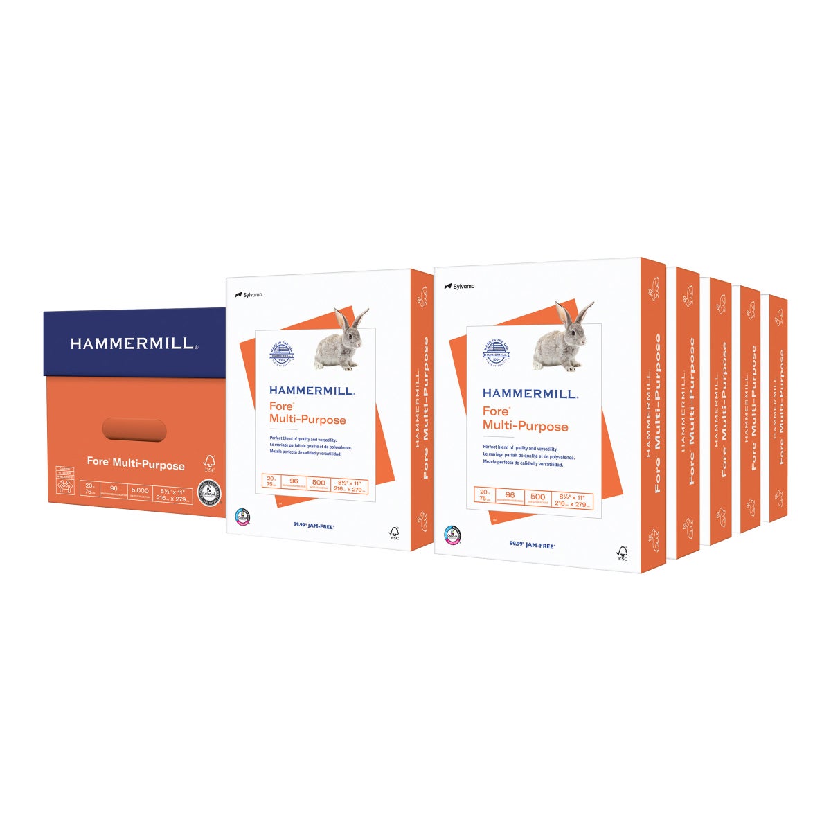 Hammermill Fore Multi-Purpose Paper, Letter, 20lb, 96-Bright, 10 Reams of 500 sheets