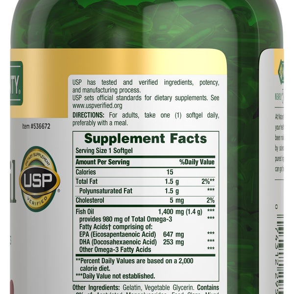 Nature's Bounty Fish Oil 1400 mg, 130 Coated Softgels
