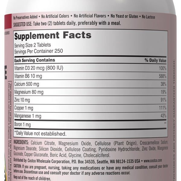 Kirkland Signature Calcium Citrate, Magnesium and Zinc, 500 Tablets