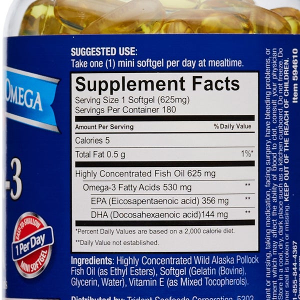Pure Alaska Omega-3 500 mg. EPA+DHA, 180 Mini Softgels