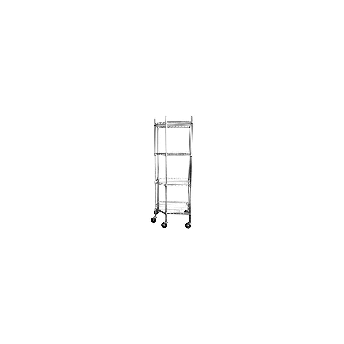 TRINITY EcoStorage 4-Tier Corner Wire Shelving Rack with Wheels, 18" D, NSF, Chrome Color