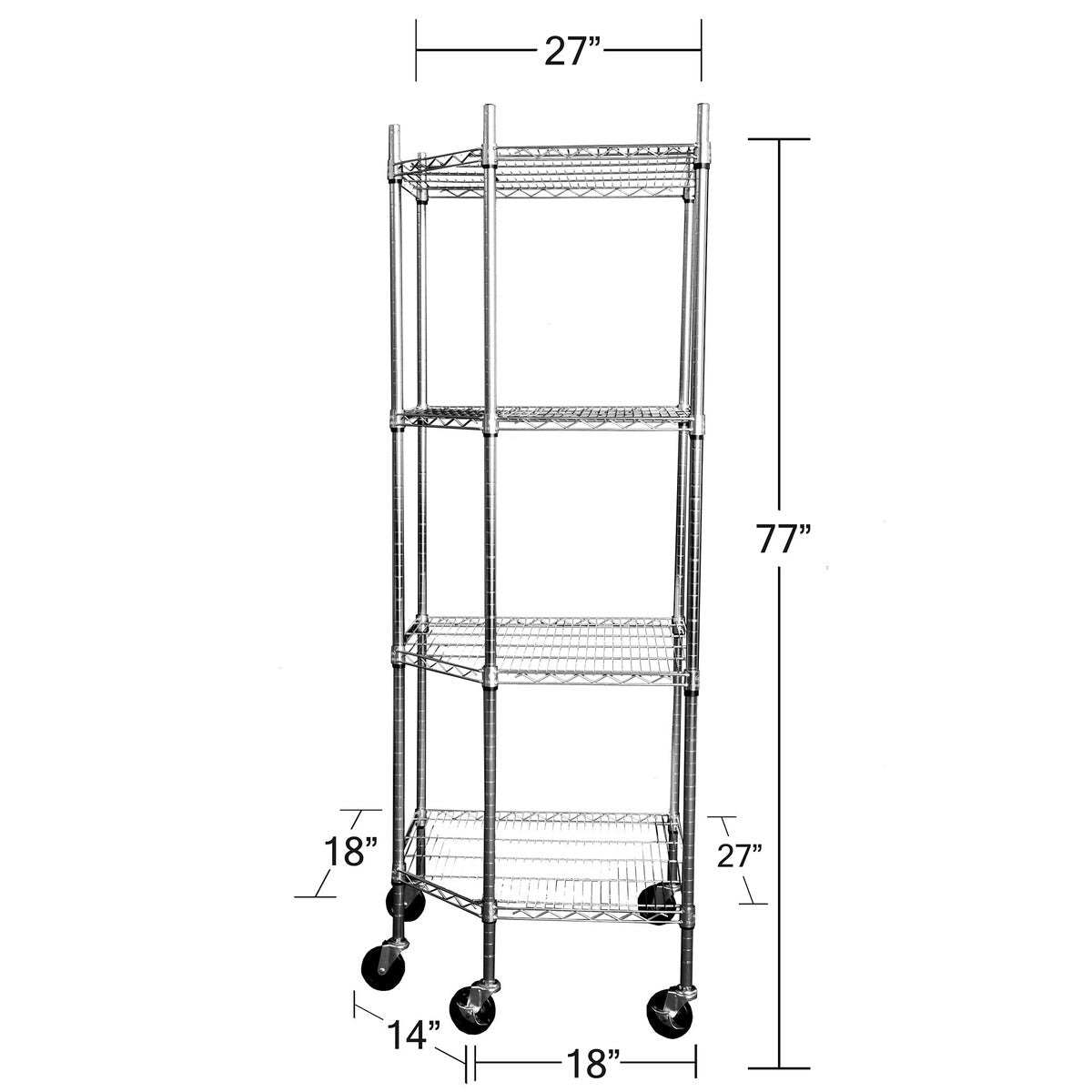 TRINITY EcoStorage 4-Tier Corner Wire Shelving Rack with Wheels, 18" D, NSF, Chrome Color