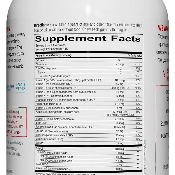SmartyPants Kids Formula Multivitamin, 180 Gummies
