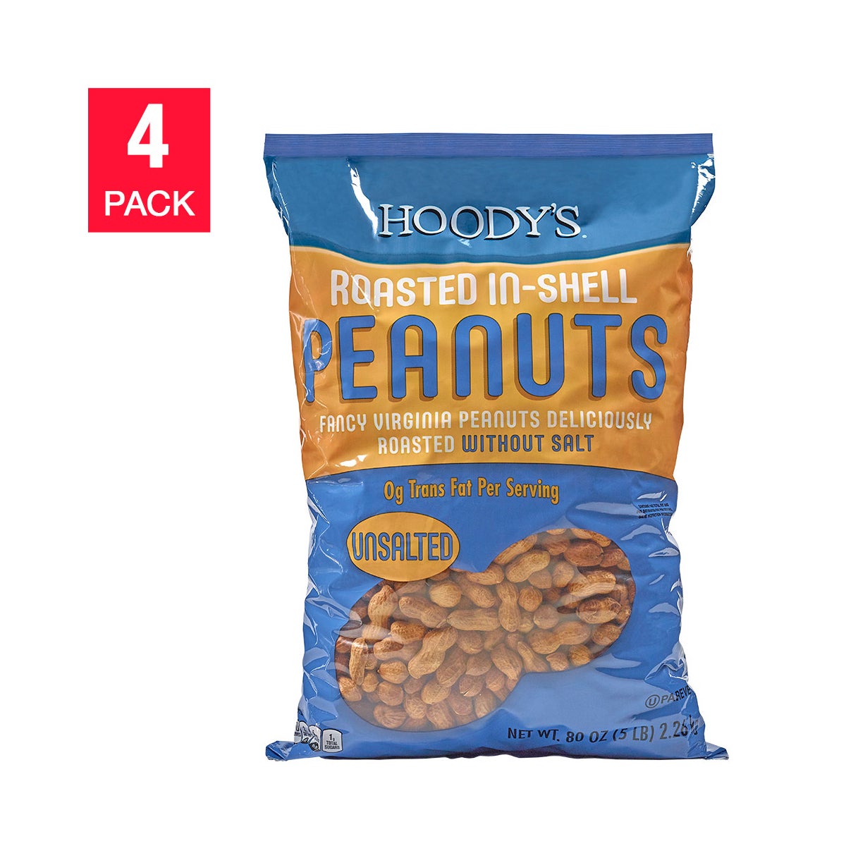 Hoody's Roasted Unsalted Peanuts 20 lbs, 4-pack