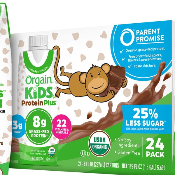 Orgain USDA Organic Kids Nutritional Protein Shake, Chocolate, 8 fl oz, 24-pack