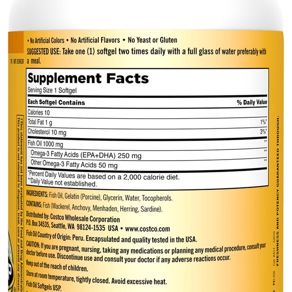 Kirkland Signature Fish Oil 1000 mg., 400 Softgels