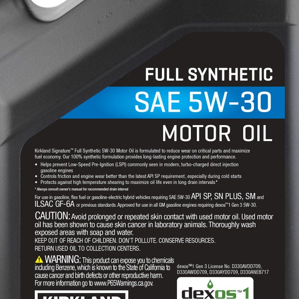 Kirkland Signature 5W-30 Full Synthetic Motor Oil, 5-quart, 2-pack