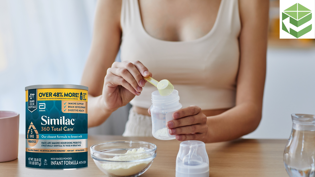 Mother preparing an infant feed with similac total care 360 