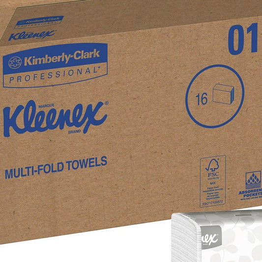 Kleenex Multifold Paper Towels 1-ply, White, 1 Case, 2400-count, 16-pack