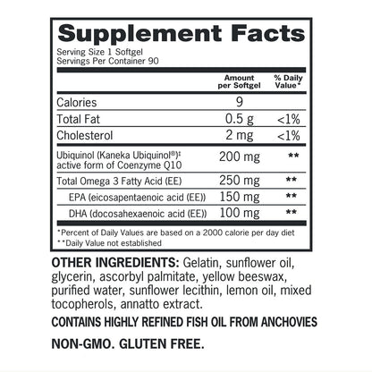 Qunol Plus CoQ10 Ubiquinol 200 mg. with Omega-3, 90 Softgels
