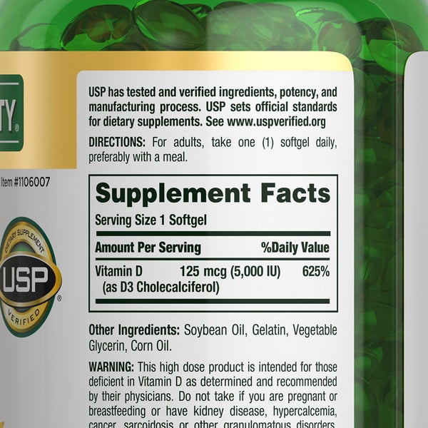 Nature's Bounty Vitamin D3 125 mcg, 400 Softgels