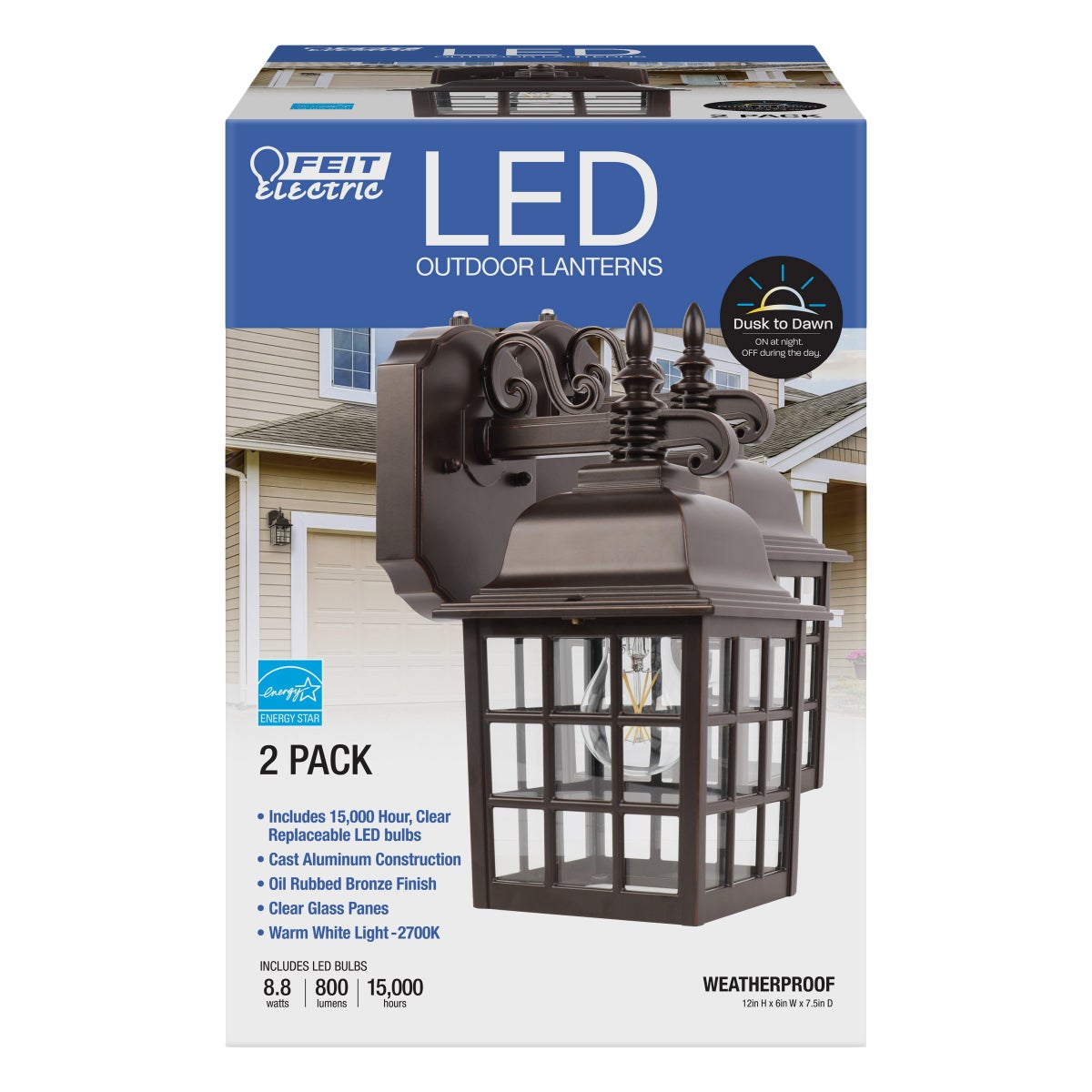 Feit Electric 12" LED Coach Light Lantern, 2-pack