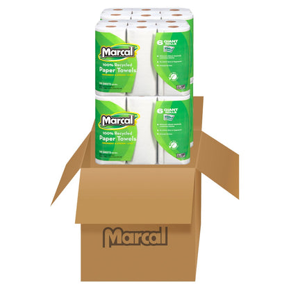 Marcal 100% Recycled Paper Towels, 2-Ply, 140 Sheets, 24 Rolls