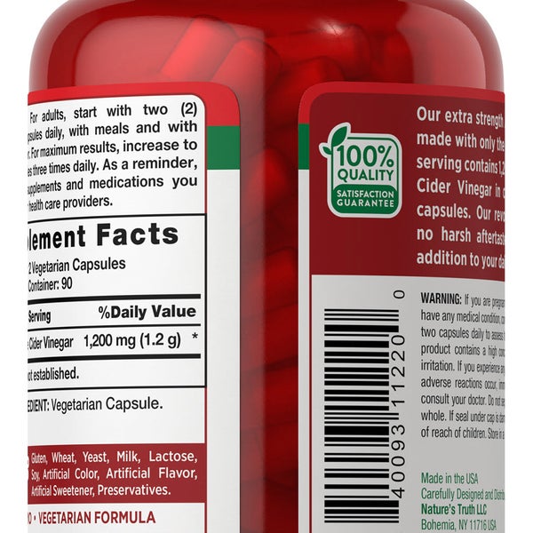 Nature's Truth Apple Cider Vinegar 1200 mg., 180 Capsules