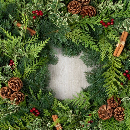 28" Fresh Cinnamon Stick Wreath and Birch Log Centerpiece Bundle