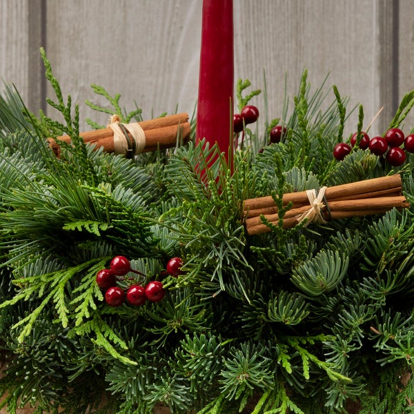 28" Fresh Cinnamon Stick Wreath and Birch Log Centerpiece Bundle