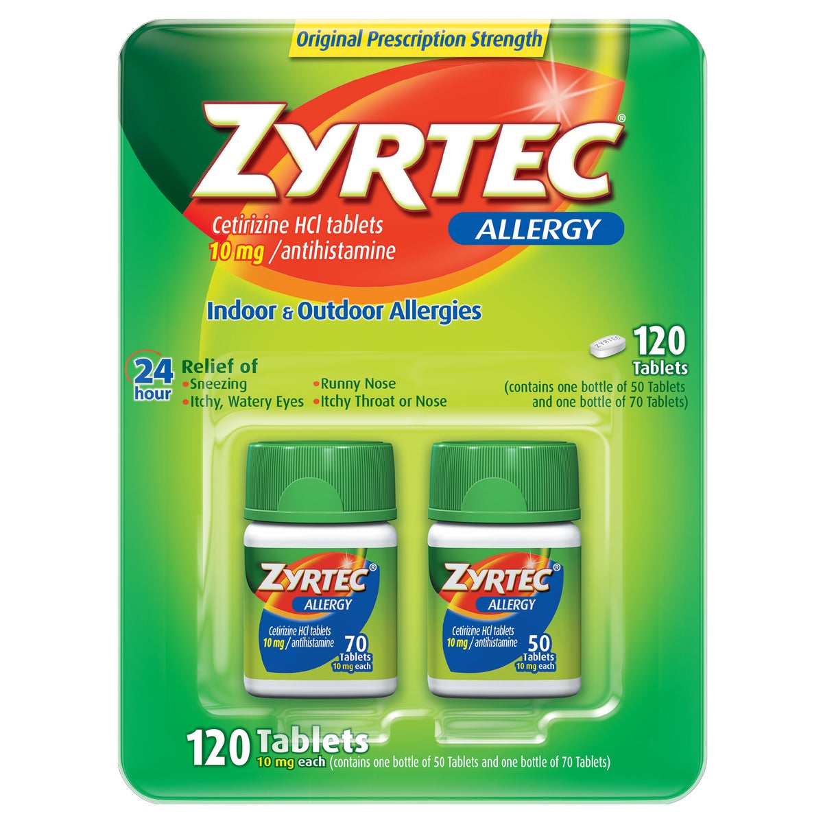 Zyrtec 24 Hour Allergy Relief Antihistamine Cetirizine HCl 10 mg, 120 Tablets