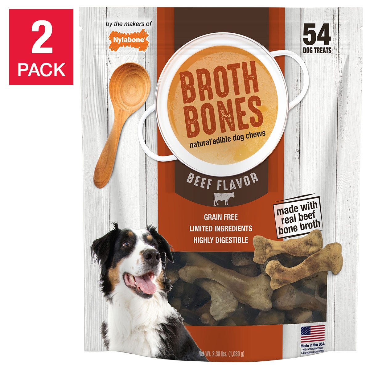 Nylabone Broth Bones Natural Edible Dog Chews 54-count, 2-pack